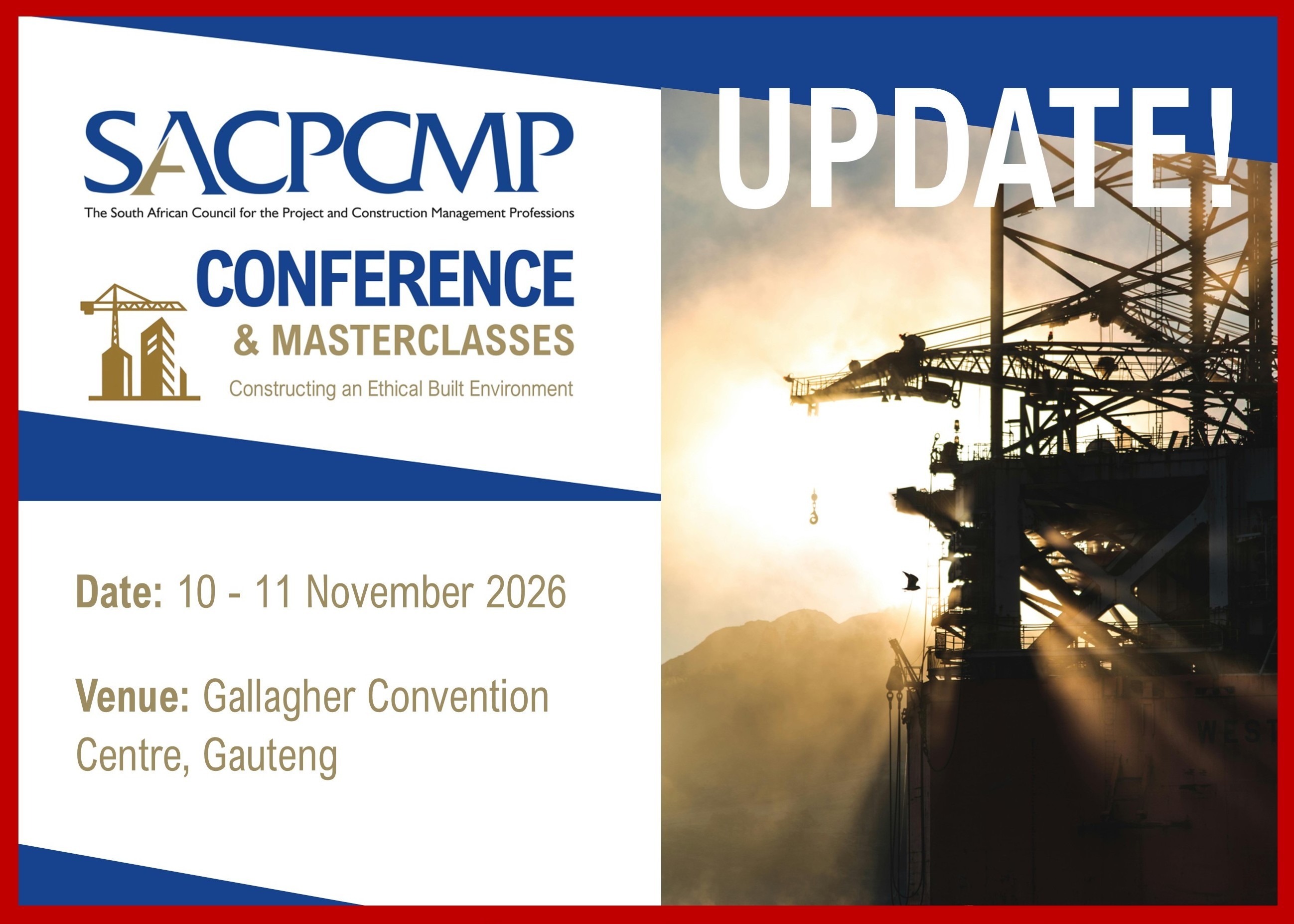 SACPCMP 2026 Conference and Masterclasses - Constructing an Ethical Built Environment - 10 and 11 November 2026, Gallagher Convention Centre, Gauteng